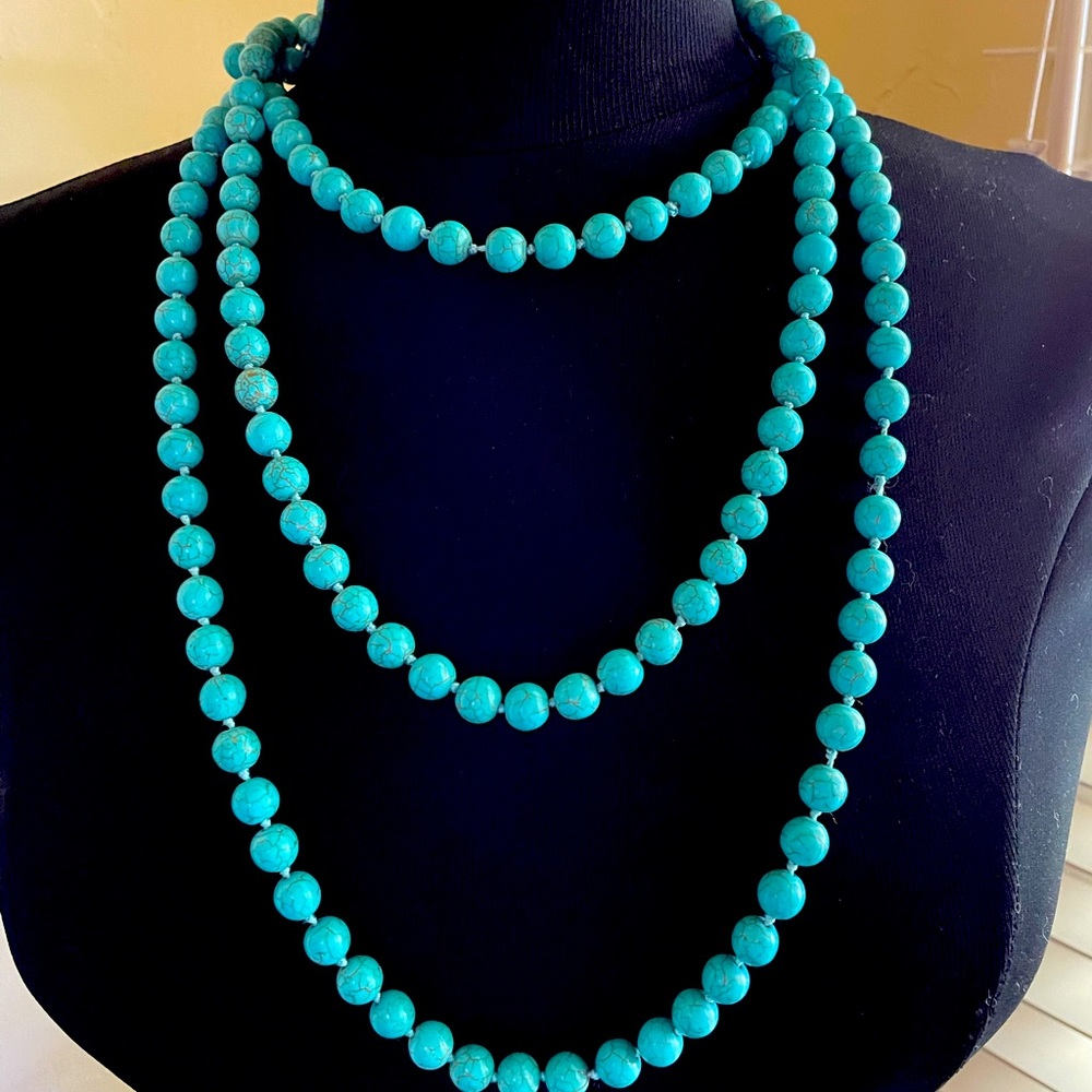 Vintage 74" Turquoise Beaded Necklace Southwestern Dutton Chic